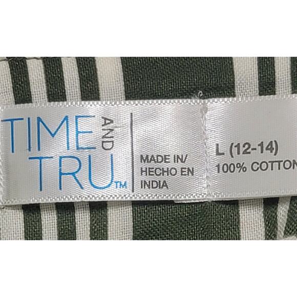 Time & Tru Green White Stripe Flowy Sleeves Top Large 12 14 Lightweight Ruffled - Picture 4 of 6